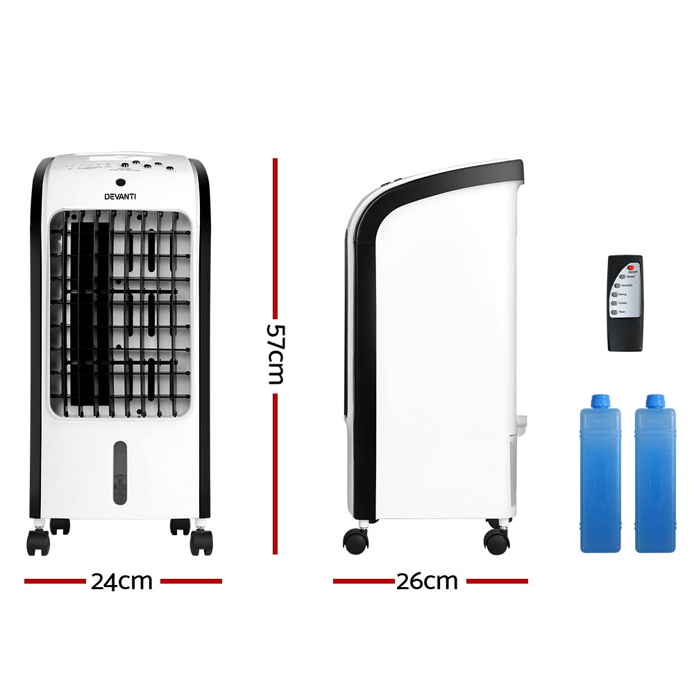Devanti 4L evaporative air cooler with remote, black and white