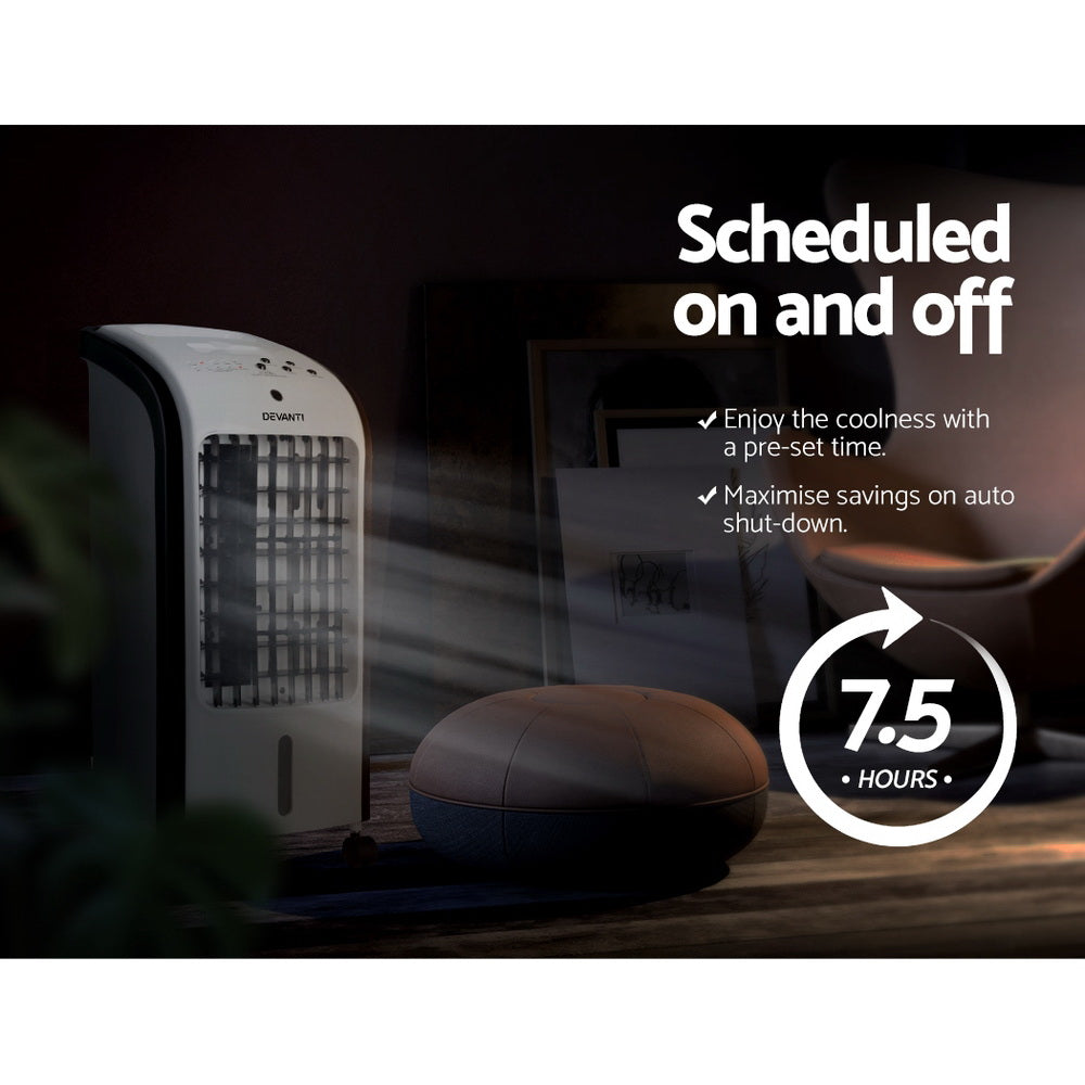 Devanti 4L evaporative air cooler with remote, black and white