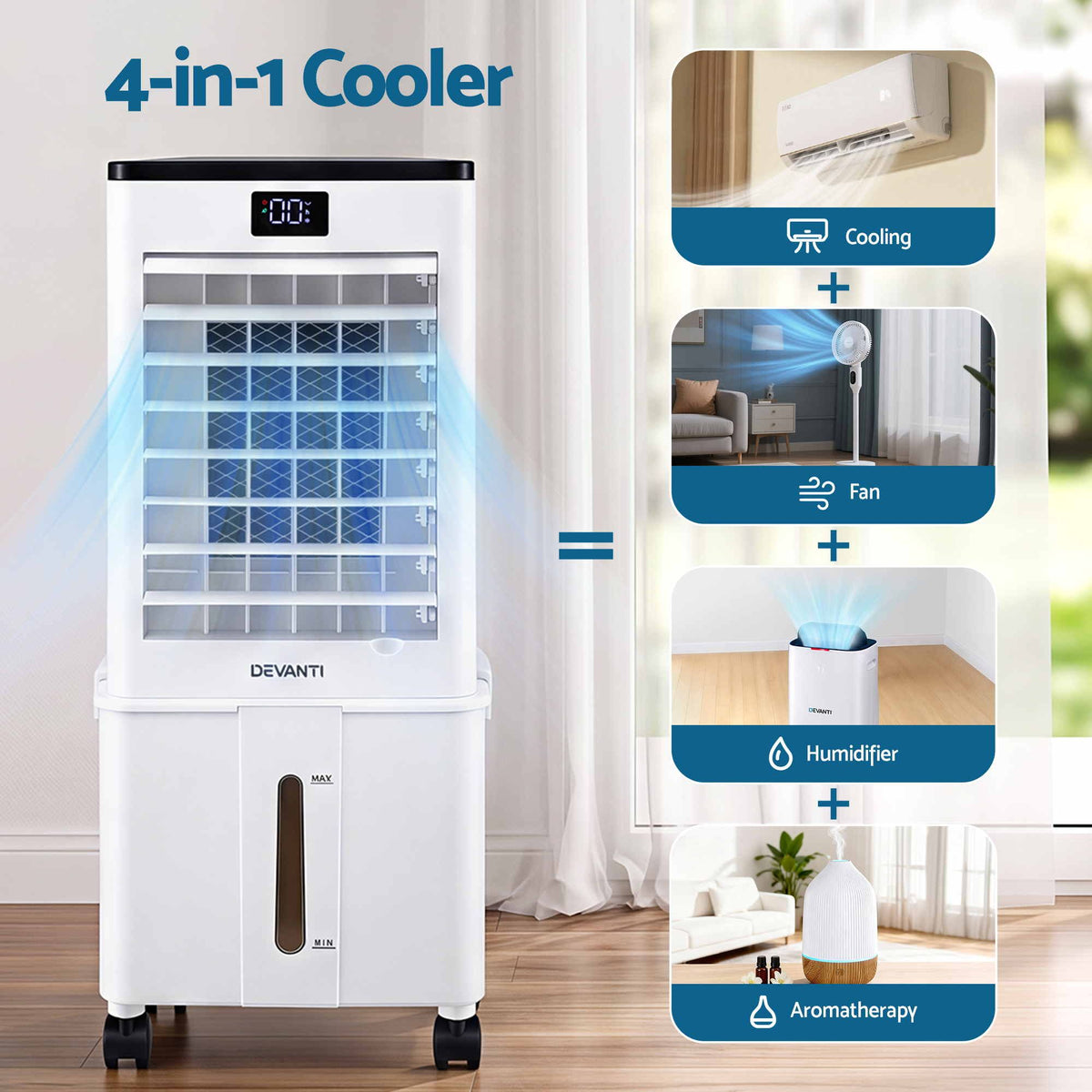 Devanti 8L 3-in-1 Evaporative Air Cooler 4 Ice Packs Remote Control 3 Speed