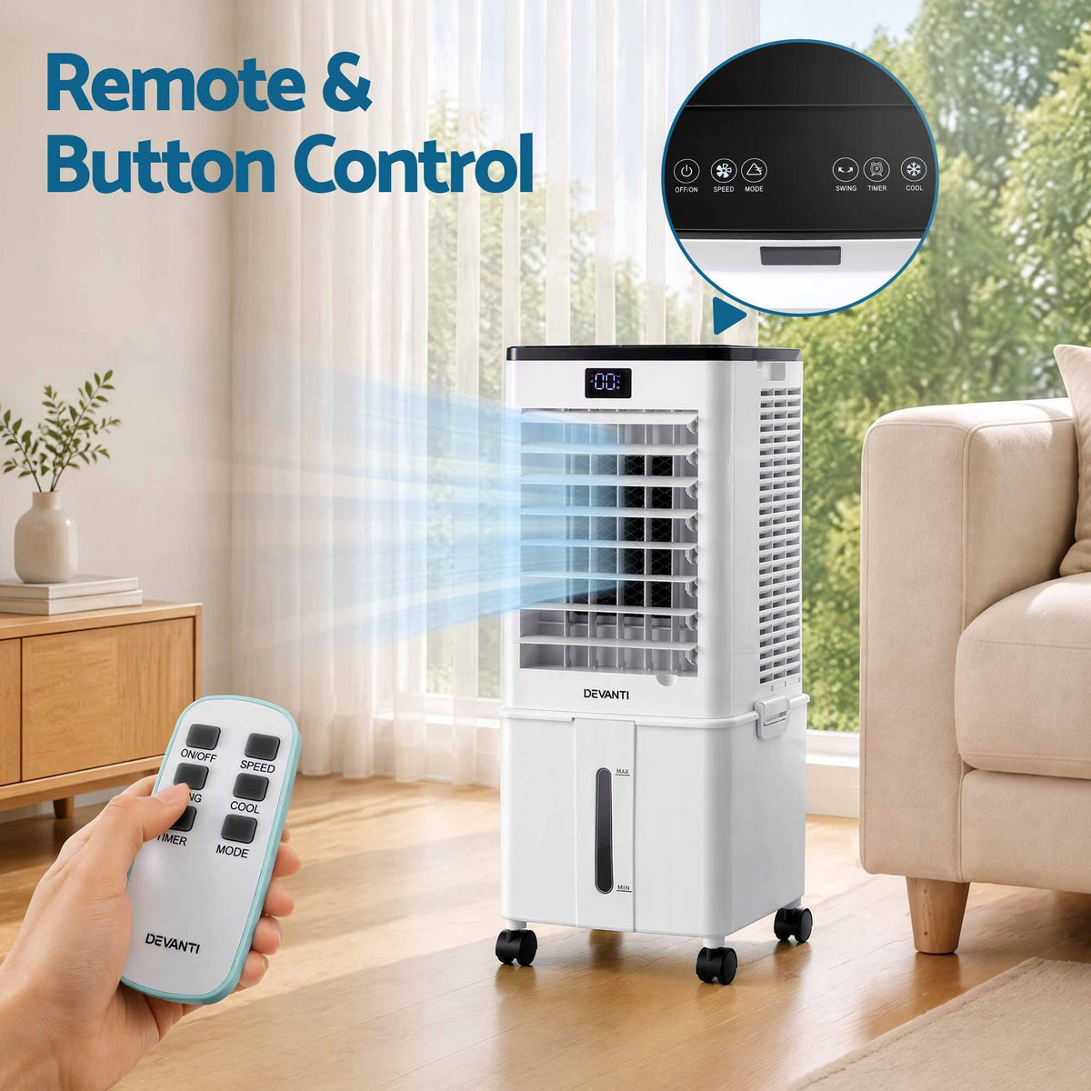 Devanti 8L 3-in-1 Evaporative Air Cooler 4 Ice Packs Remote Control 3 Speed