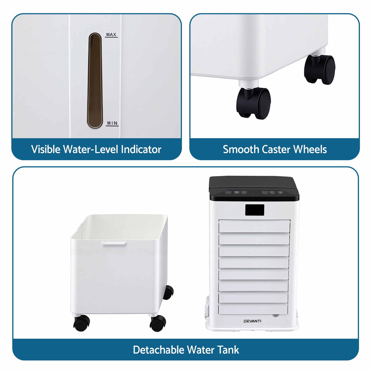 Devanti 8L 3-in-1 Evaporative Air Cooler 4 Ice Packs Remote Control 3 Speed