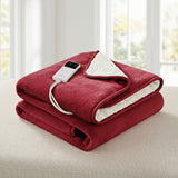 Burgundy fleece electric throw rug, machine washable.