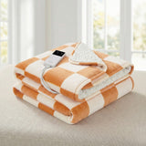 Yellow fleece electric throw rug, machine washable.
