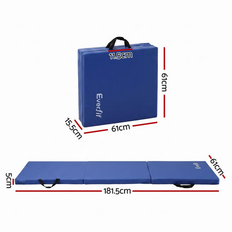 Blue folding fold tumbling mat, 180x60cm.