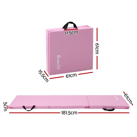 Pink folding fold tumbling mat, 180x60cm.