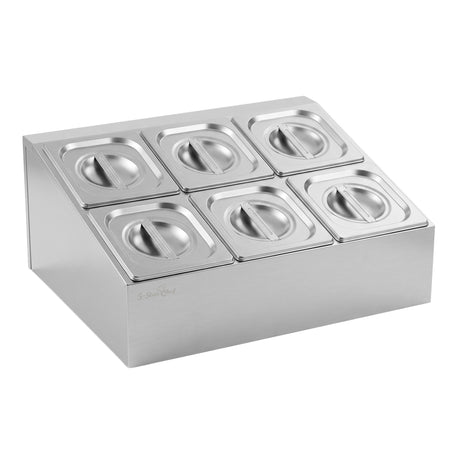 Chef stainless steel food serving display.