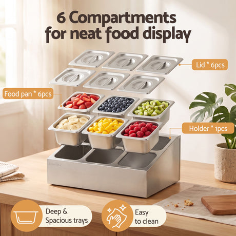 Chef stainless steel food serving display.