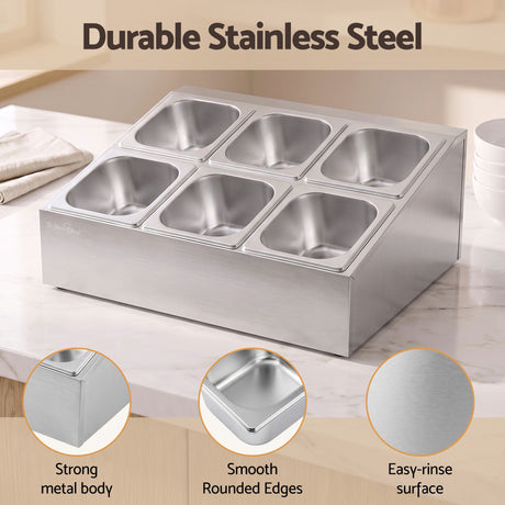 Chef stainless steel food serving display.