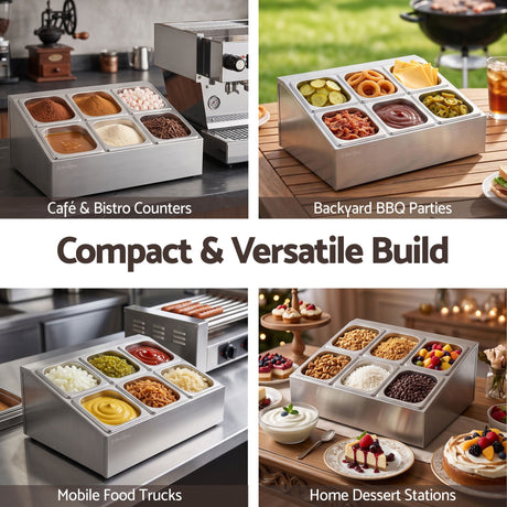 Chef stainless steel food serving display.