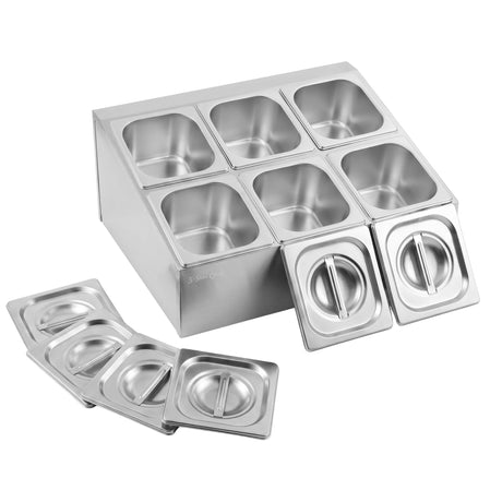 Chef stainless steel food serving display.