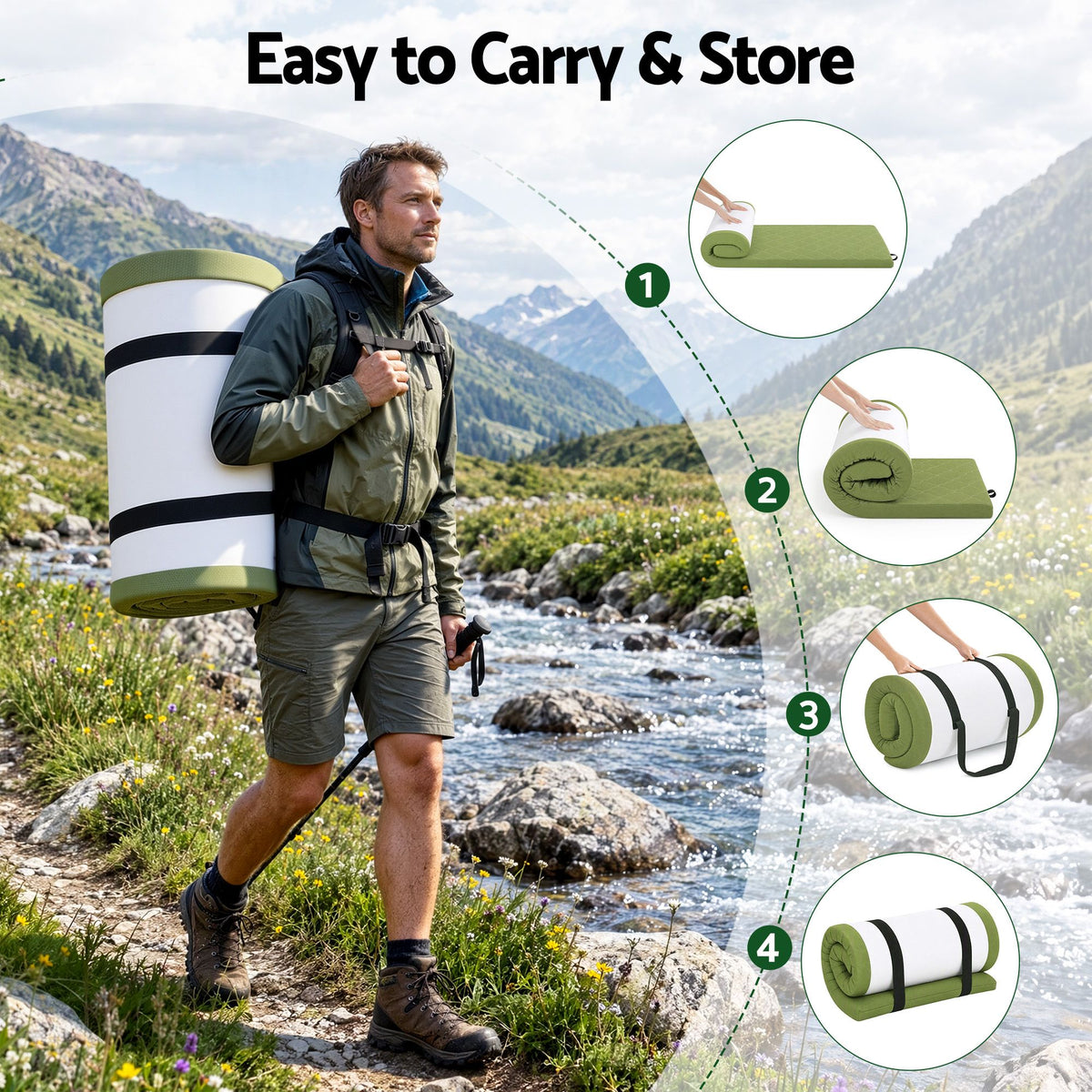 Giselle Folding Mattress Single 8cm Foldable Camping Travel Roll-Up Floor Bed.