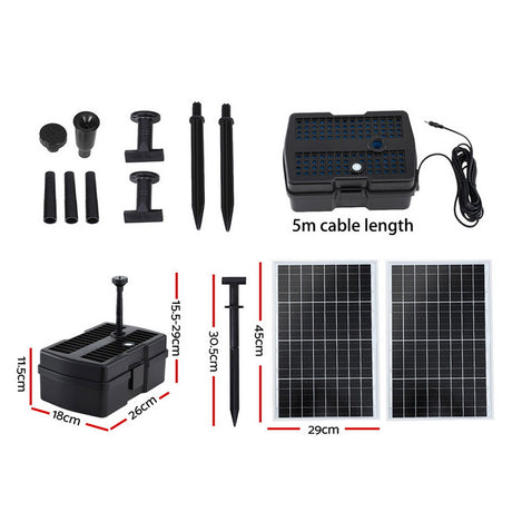Solar pond fountain pump, 1190L, height adjustable.