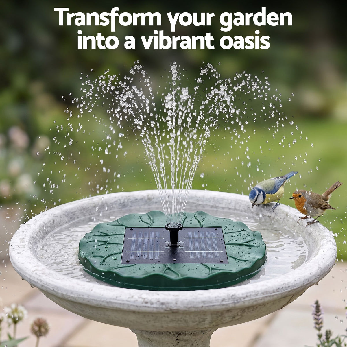 Solar fountain pumps, 31cm, operated by remote control.