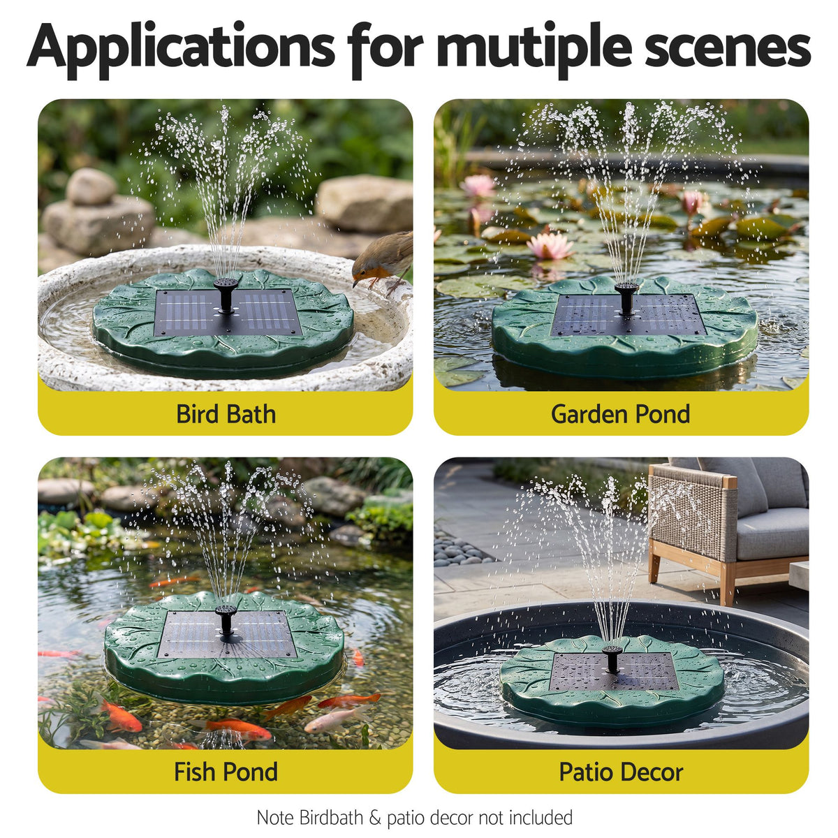 Solar fountain pumps, 31cm, operated by remote control.