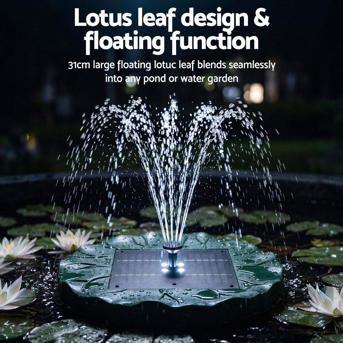Solar fountain pumps, 31cm, operated by remote control.
