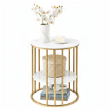 Artiss Coffee Table 2-Tier Round Marble Effect White&Gold
