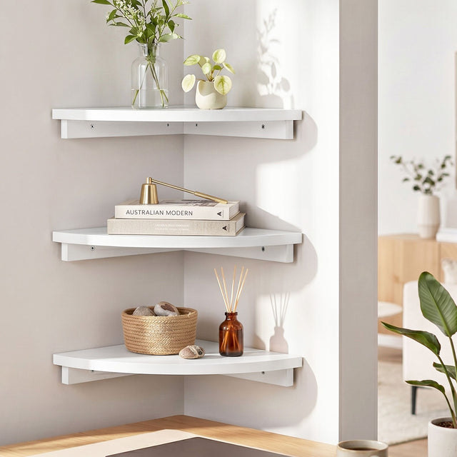 Artiss 3pc Corner Floating Wall Shelf Wall Mounted Display Rack Round Edge White.