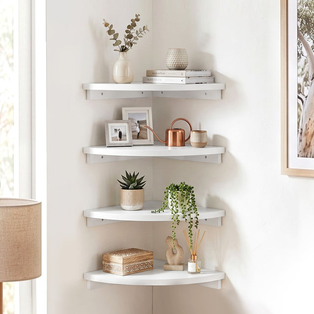 Artiss 4pc Corner Floating Wall Shelf Wall Mounted Display Rack Round Edge White.