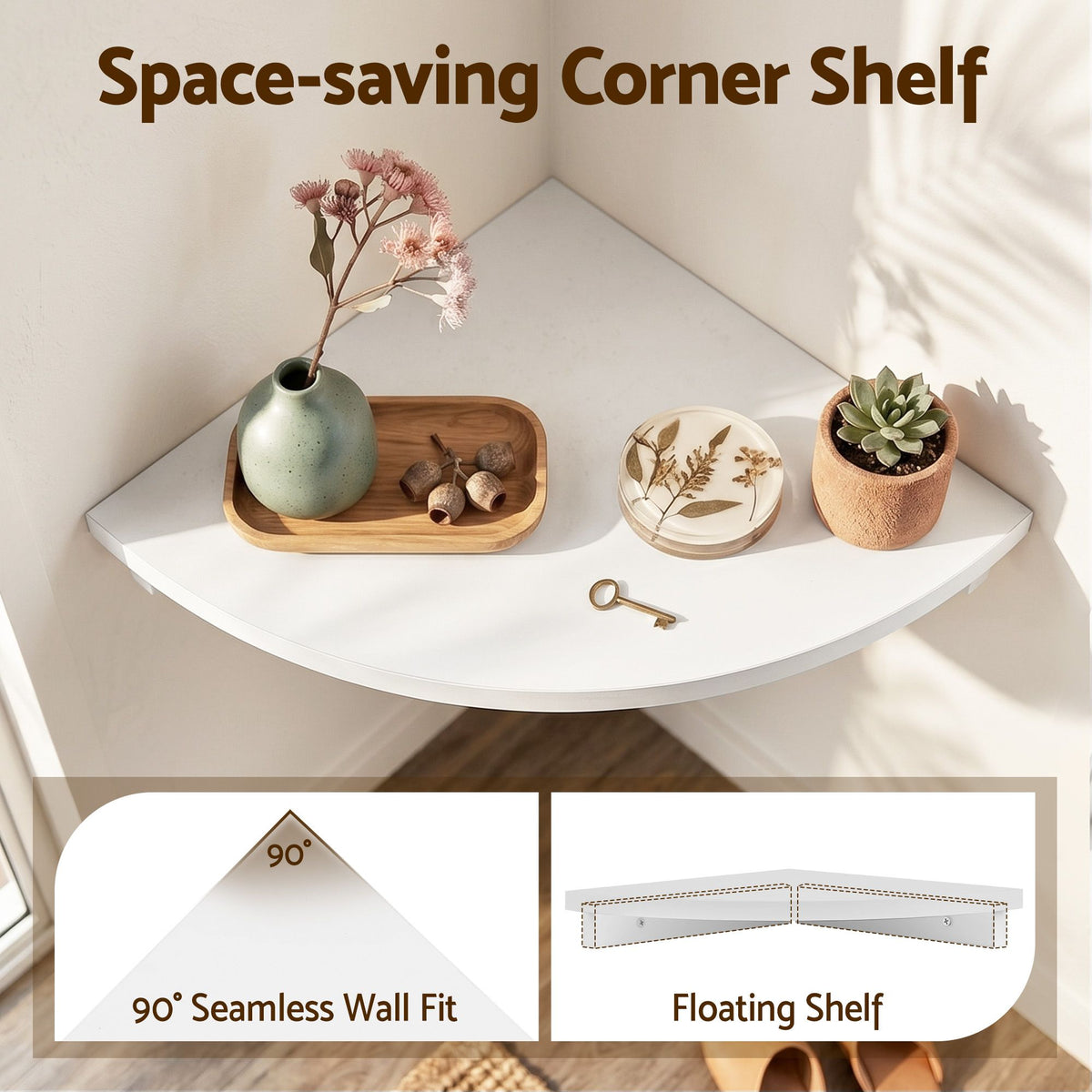 Artiss 4pc Corner Floating Wall Shelf Wall Mounted Display Rack Round Edge White.