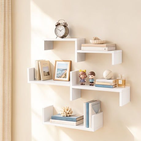 Artiss floating wall shelves set of 5, U-shape display ledge, white