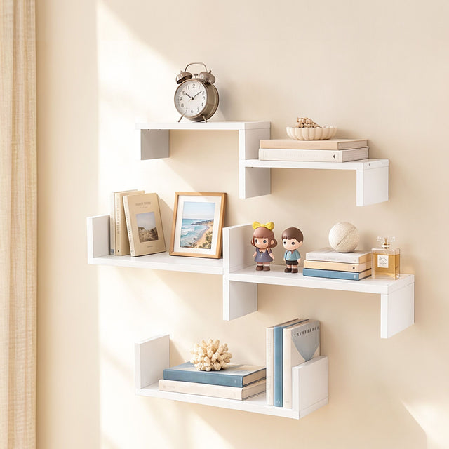 Artiss floating wall shelves set of 5, U-shape display ledge, white