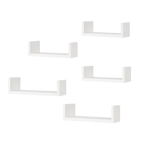 Artiss floating wall shelves set of 5, U-shape display ledge, white