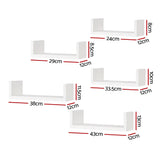 Artiss floating wall shelves set of 5, U-shape display ledge, white