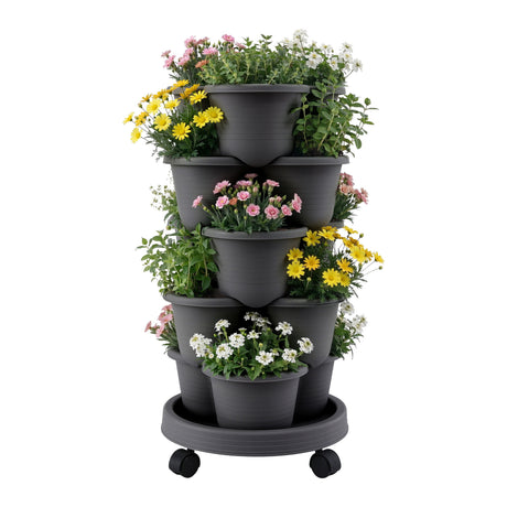 Green Fingers black stackable garden beds.