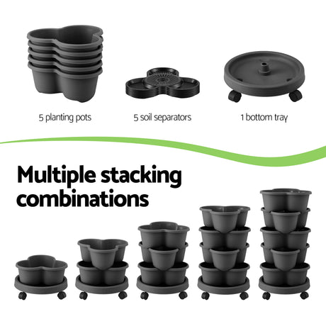 Green Fingers black stackable garden beds.