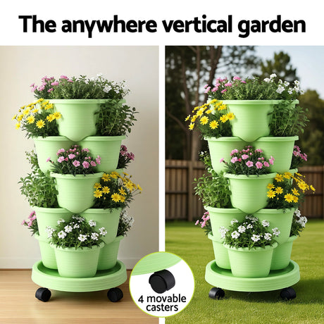 Green Fingers green stackable garden beds.