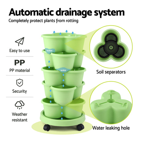 Green Fingers green stackable garden beds.