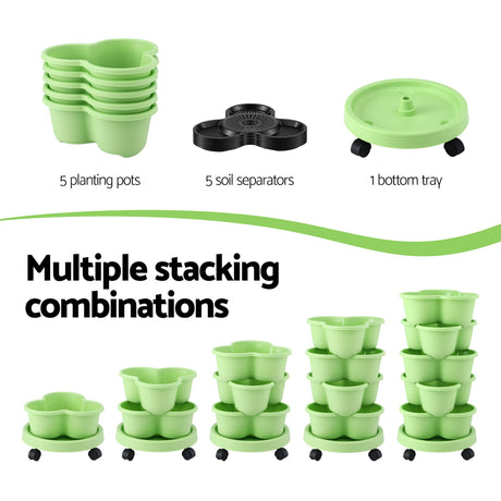 Green Fingers green stackable garden beds.