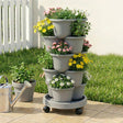 Green Fingers 5 Tier Vertical Garden Planter, Stackable Planters with 4 Wheels, Grey, Raised Garden Bed, Garden Tower Indoor Outdoor, Auto Drainage System, for Strawberries, Herbs, Flower, Vegetables - Shoppers Spot Home & Garden > Artificial Plants > Pots, Planters & Accessories