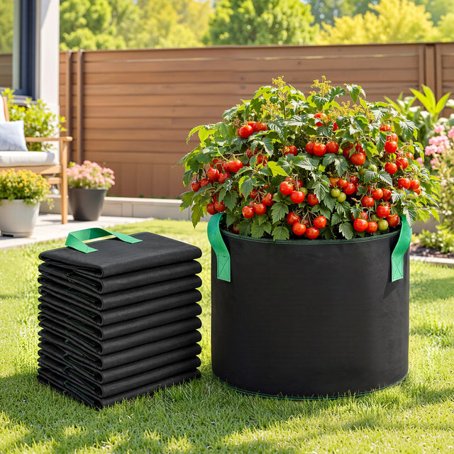 Green Fingers 15 Gallon Grow Bags 300gsm thick Aeration Fabric Pots 10 Pack.