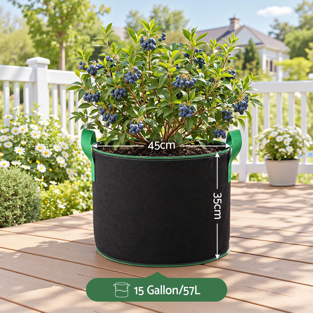 Green Fingers 15 Gallon Grow Bags 300gsm thick Aeration Fabric Pots 10 Pack.