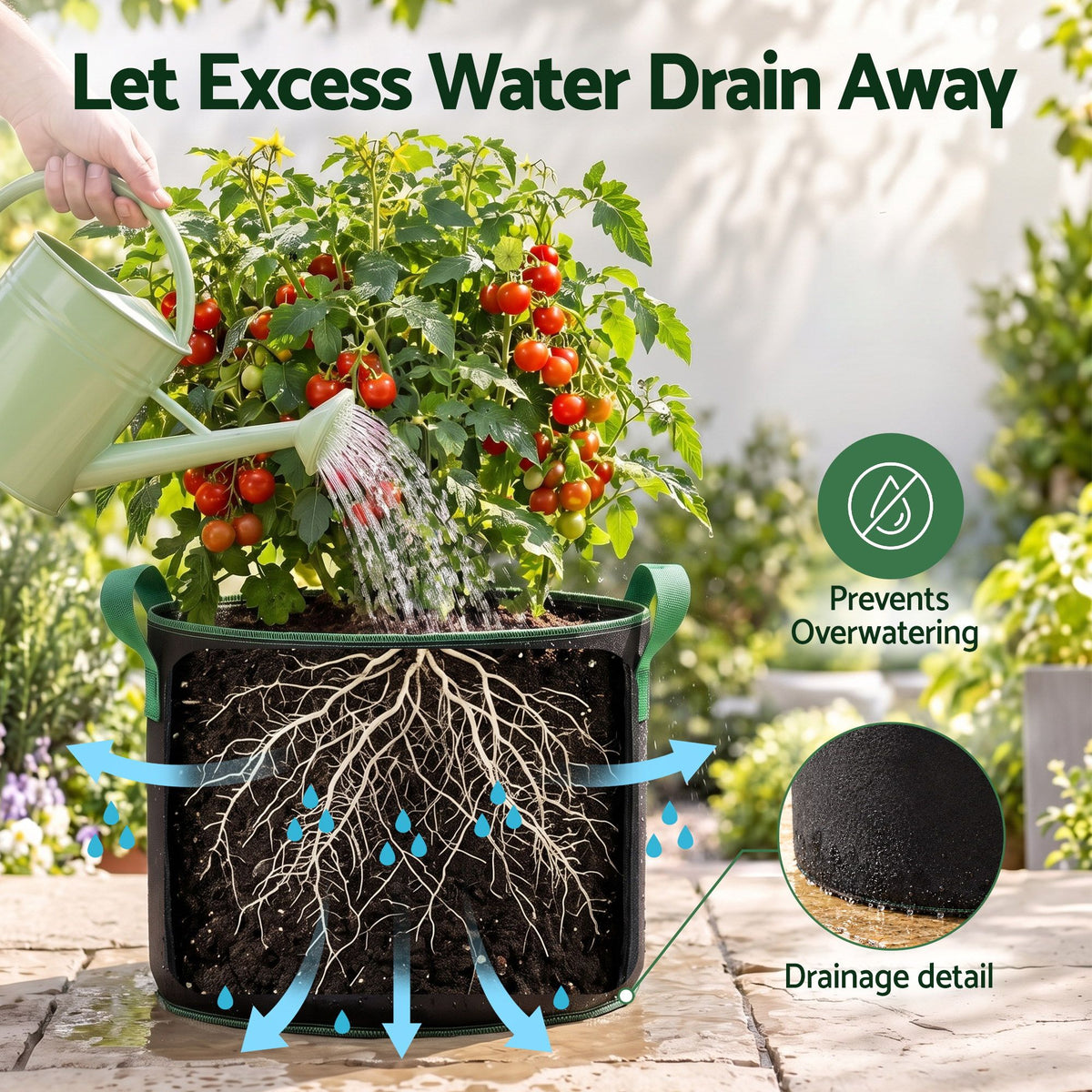 Green Fingers 15 Gallon Grow Bags 300gsm thick Aeration Fabric Pots 10 Pack.