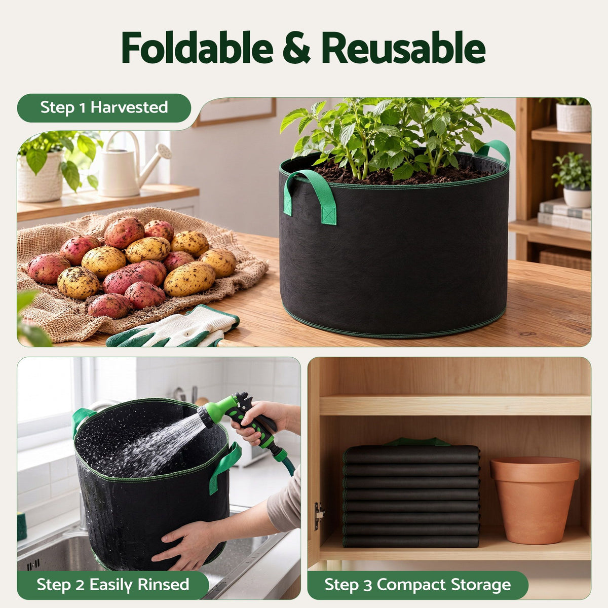 Green Fingers 15 Gallon Grow Bags 300gsm thick Aeration Fabric Pots 10 Pack.