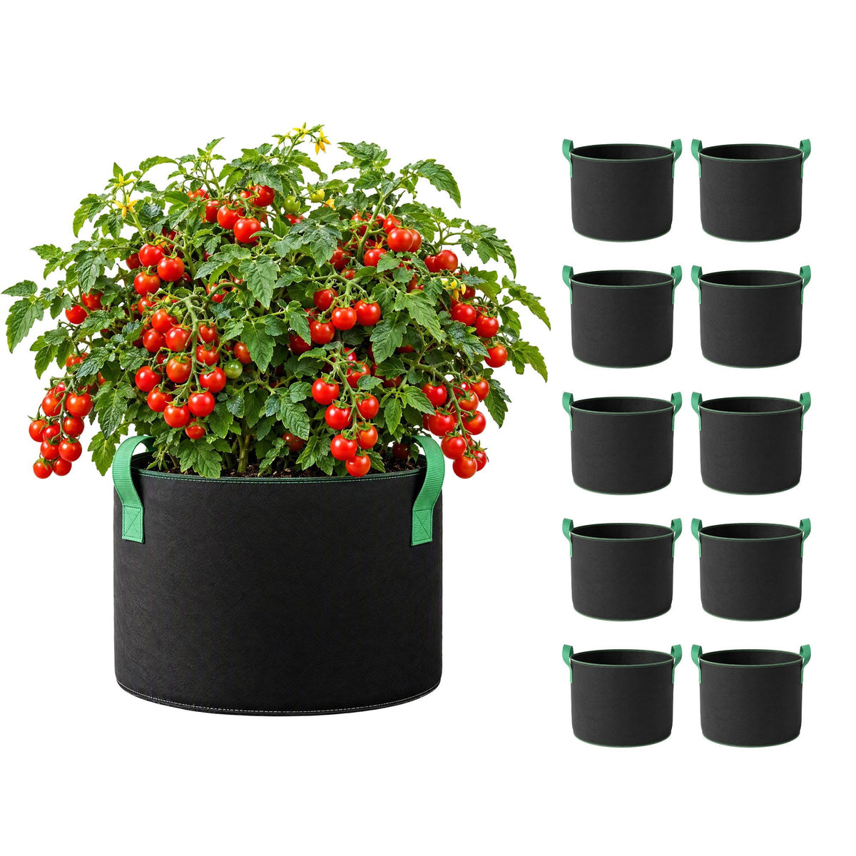Green Fingers 15 Gallon Grow Bags 300gsm thick Aeration Fabric Pots 10 Pack.