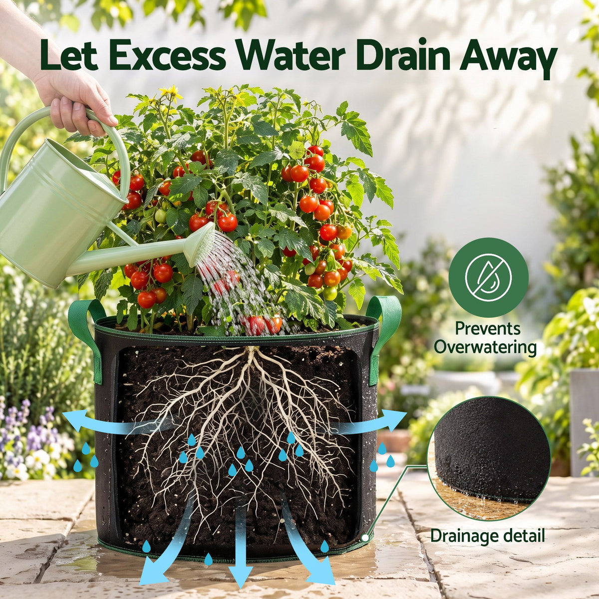 Green Fingers 20 Gallon Grow Bags 300gsm thick Aeration Fabric Pots 10 Pack.