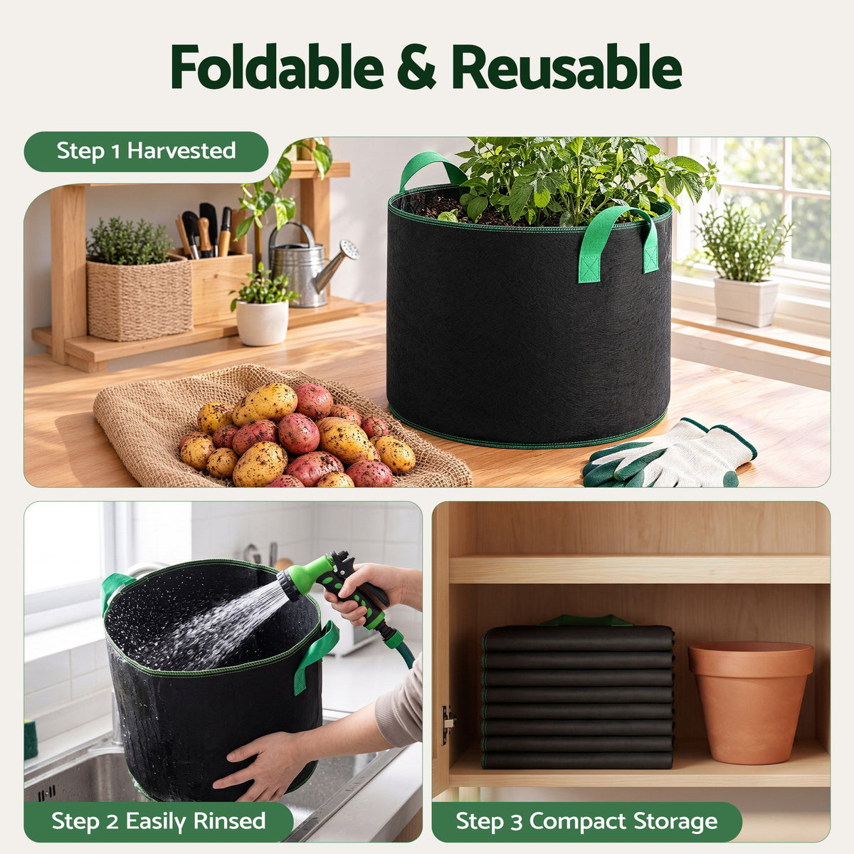 Green Fingers 20 Gallon Grow Bags 300gsm thick Aeration Fabric Pots 10 Pack.