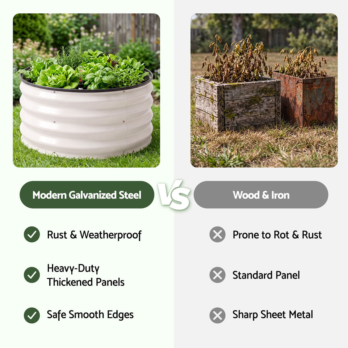 Green Fingers self watering round garden bed, galvanised, 60x60x30cm