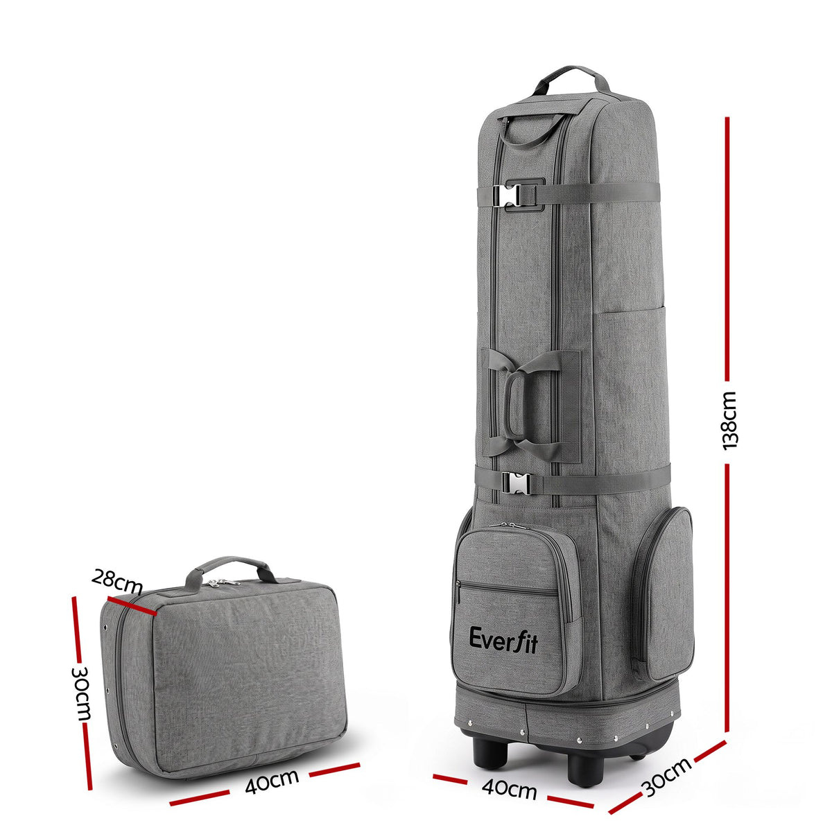 Everfit Golf Travel Bag Flight Cover Foldable Soft Case Wheels Grey