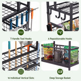 Gardeon Garden Tool Organizer Rack 16 Slots Rolling Garage Storage with Hooks - Shoppers Spot Tools > Tools Storage > Wall Storage Racks - Alternate view 3