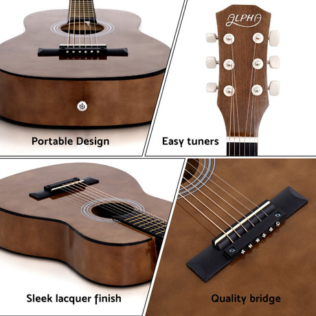 Alpha steel portable string acoustic guitar.