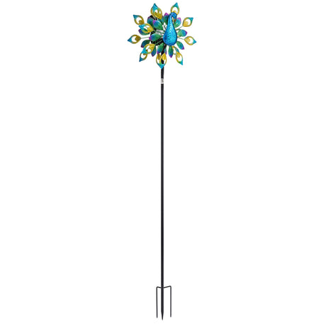 Gardeon Garden Windmill Solar Light Colourful Peacock Metal Spinner 190cm