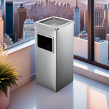 Dolphy Stainless Steel Ashtray Bin 24L – Smoke Extinguishing Trash Can with Removable Galvanized Inner Bucket, Anti-Fingerprint SUS201, Square Design, Silver (DWBN0106)