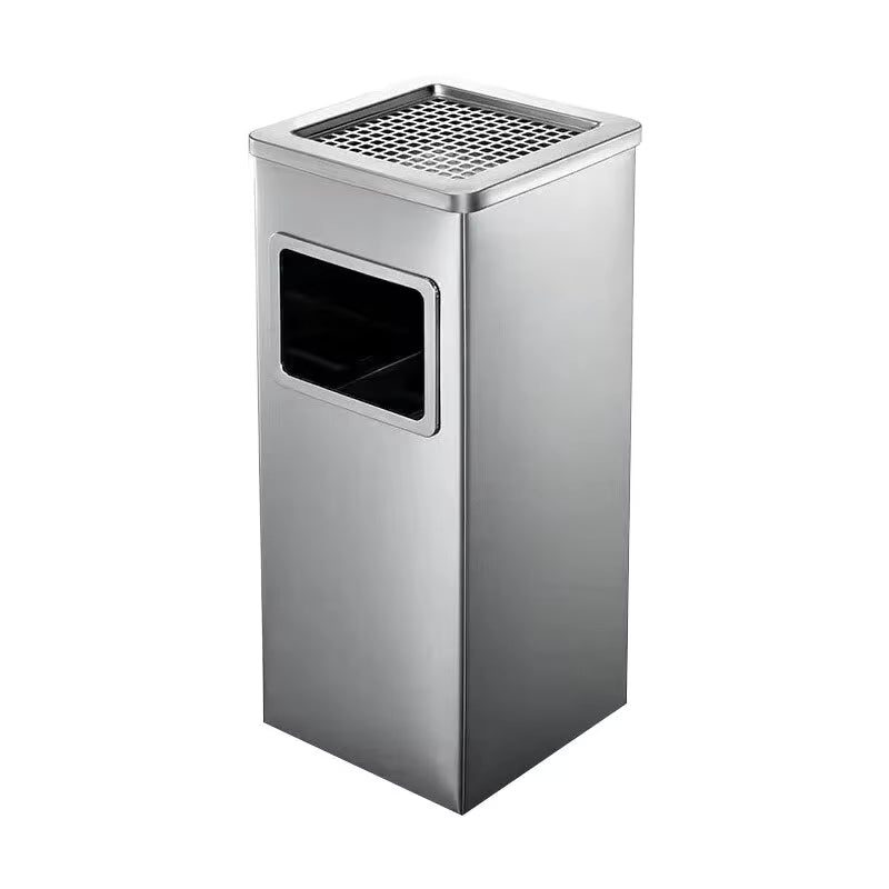 Dolphy Stainless Steel Ashtray Bin 24L – Smoke Extinguishing Trash Can with Removable Galvanized Inner Bucket, Anti-Fingerprint SUS201, Square Design, Silver (DWBN0106)