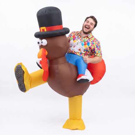 Inflatable Costume Ride On Turkey Fancy Dress Funny Party Outfit Brown One Size.