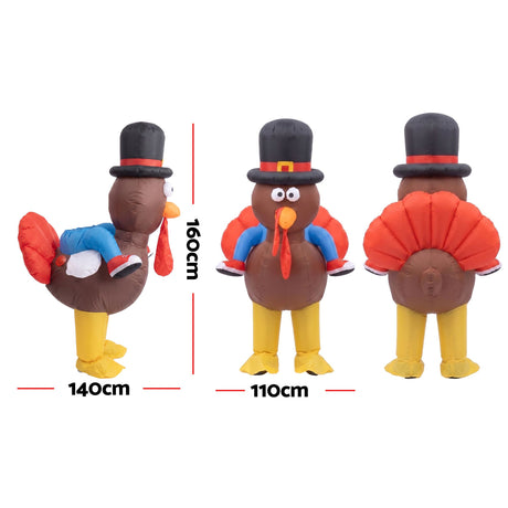 Inflatable Costume Ride On Turkey Fancy Dress Funny Party Outfit Brown One Size.
