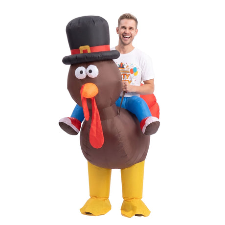 Inflatable Costume Ride On Turkey Fancy Dress Funny Party Outfit Brown One Size.